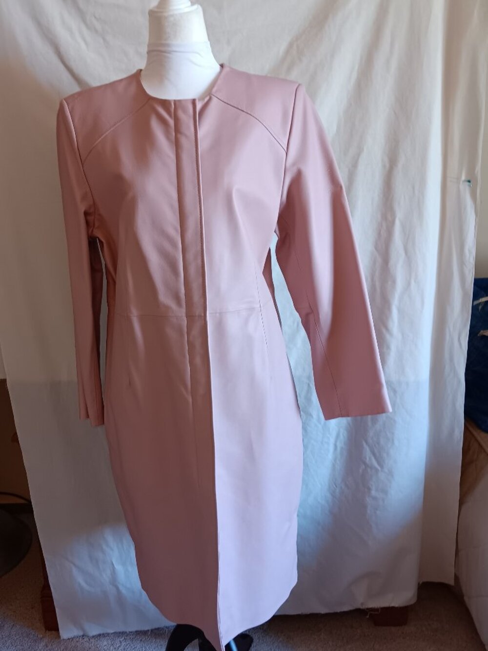Vtg Terry Lewis Leather Coat M Pale Pink Zip Front Classic Luxuries